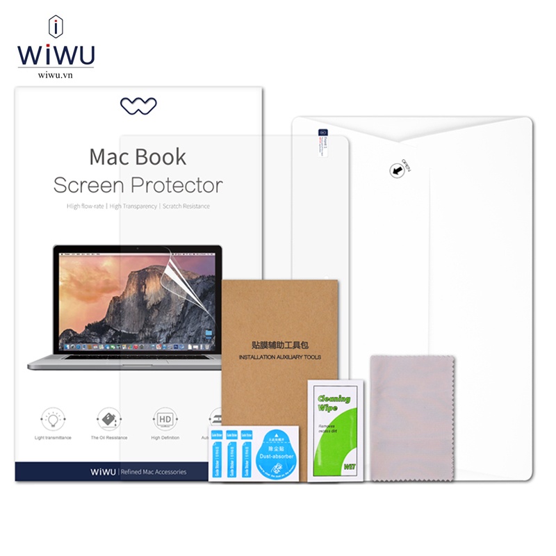 Bộ 2 miếng Dán Film trong suốt cho màn hình Macbook Air , Macbook Pro 2020 / 2021 Macbook M1 Chính hãng Wiwu For Macbook