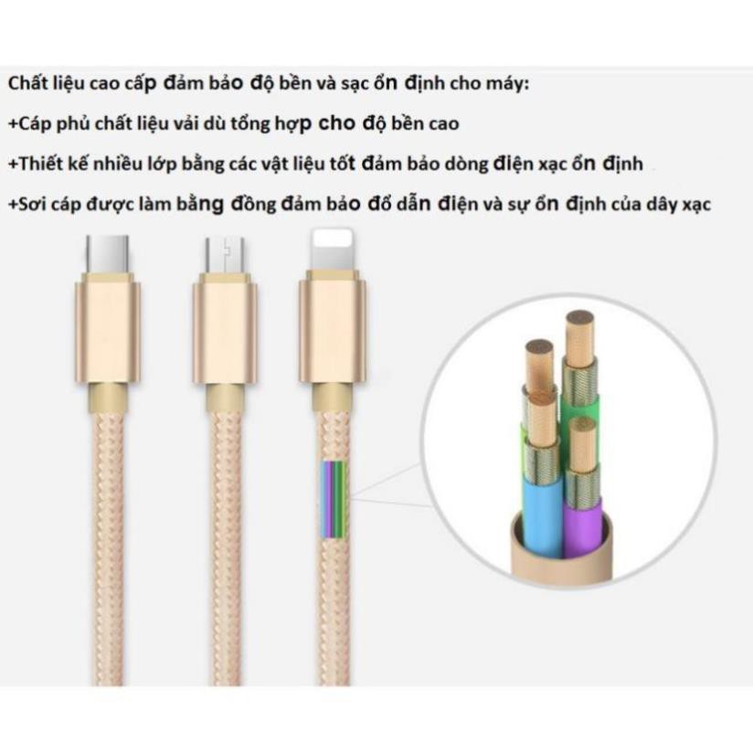 (Giá sỉ) Cáp sạc dây dù đa năng 3 đầu-Type C-Micro USB mẫu 1