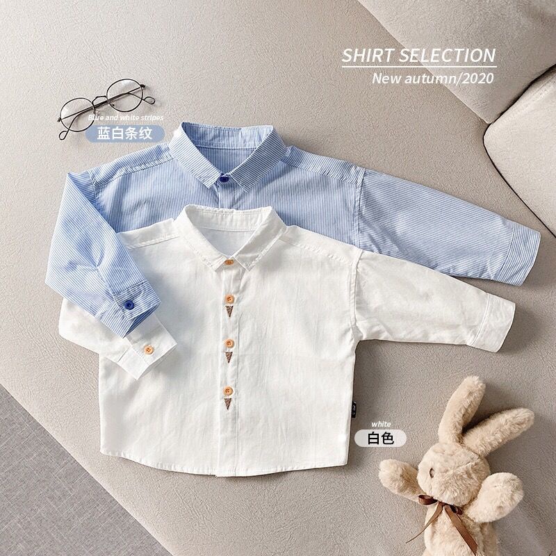 Áo Sơ Mi Cotton Tay Dài Thời Trang Xuân Thu Phong Cách Hàn Quốc Cho Bé Trai
