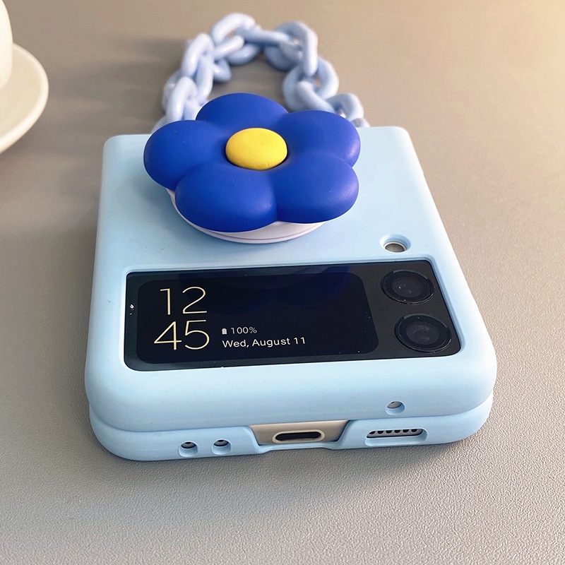 Ốp Điện Thoại Nắp Gập Mặt Nhám Kèm Dây Đeo Tay Hình Bông Hoa DIY Cho Samsung Galaxy Z Flip 4 3 2 1 Flip3 Flip4