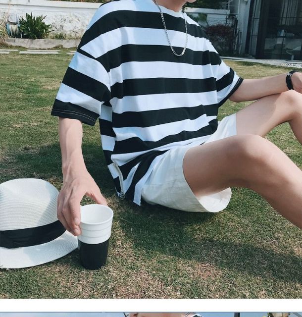 Áo thun unisex tay lỡ Sọc ngang vạt Sole phối Zip | BigBuy360 - bigbuy360.vn