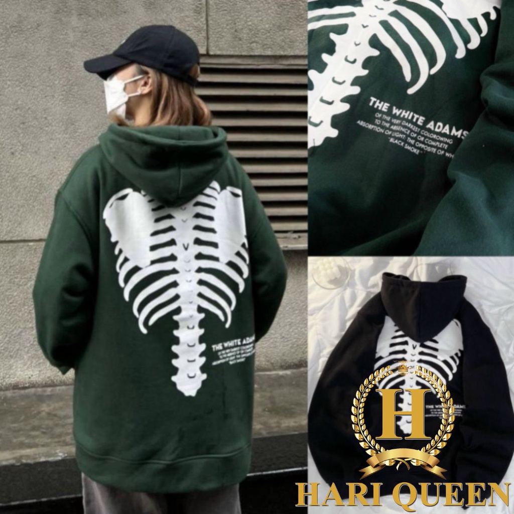 Áo hoodie nỉ cottong Bộ Xương The White Adams in trước sau HARIQUEEN