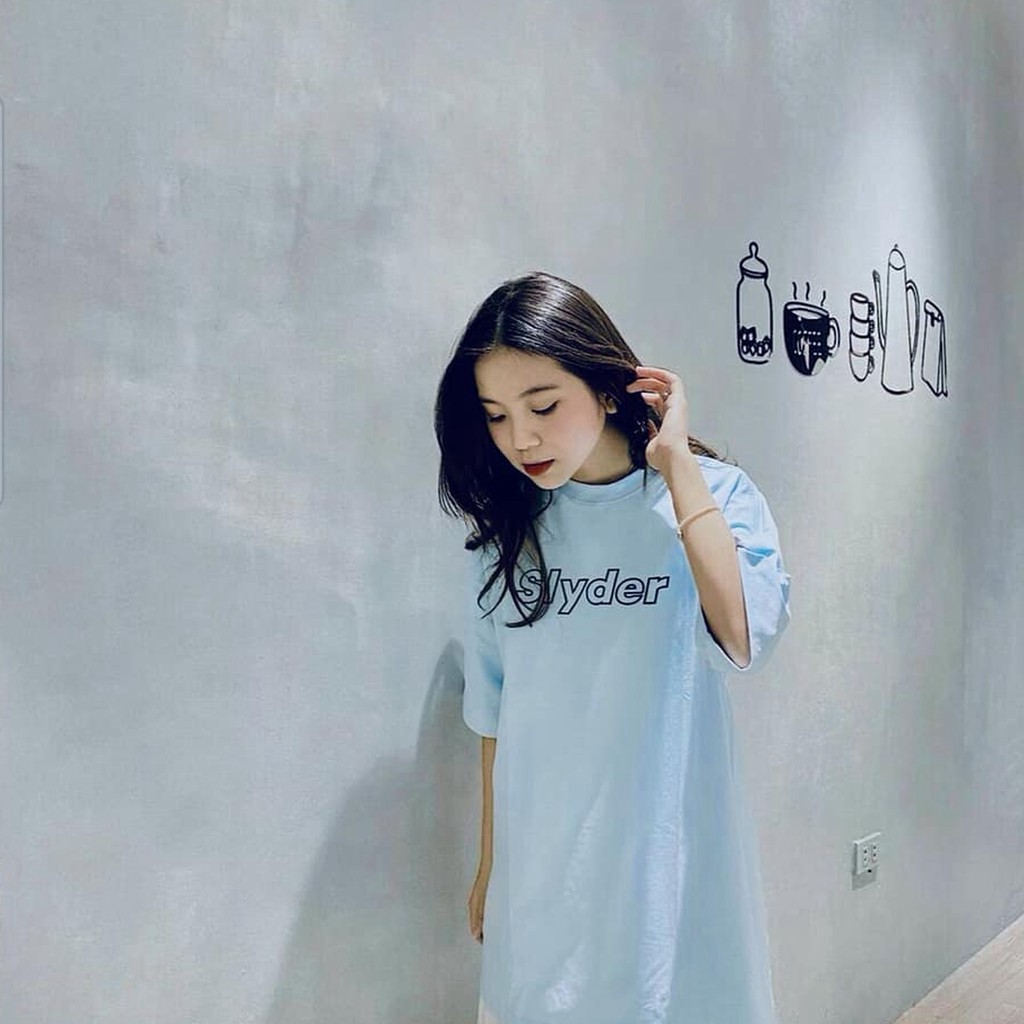 Áo thun 𝑭𝒓𝒆𝒆𝒔𝒉𝒊𝒑 Áo nữ tay lỡ freesize phông form rộng dáng Unisex L21, mặc lớp,nhóm,cặp in chữ SLYDER màu xanh dương.