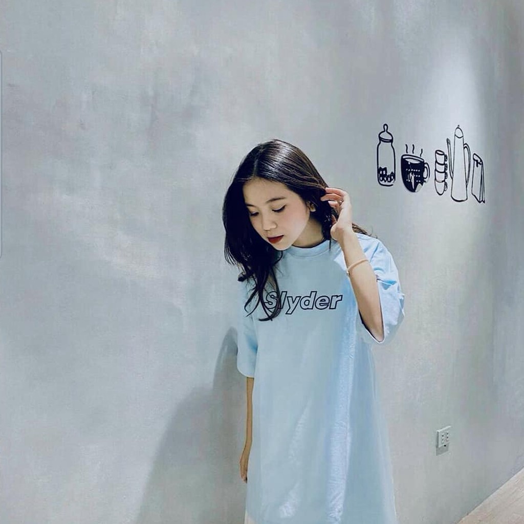 Áo thun 💕𝑭𝒓𝒆𝒆𝒔𝒉𝒊𝒑💕 Áo nữ tay lỡ freesize phông form rộng dáng Unisex L21, mặc lớp,nhóm,cặp in chữ SLYDER màu xanh dương.