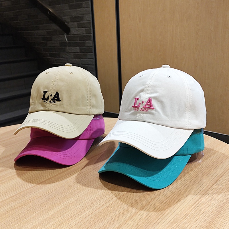 Mũ lưỡi trai mềm thêu chữ ba chiều màu xanh dương phong cách Hàn Quốc cho nữ