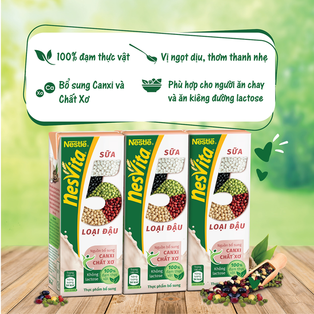 [Mua 30 tặng 10]Thùng 40 Hộp Sữa 5 Loại Đậu Nestlé Nesvita Uống Liền (180ml/ Hộp)