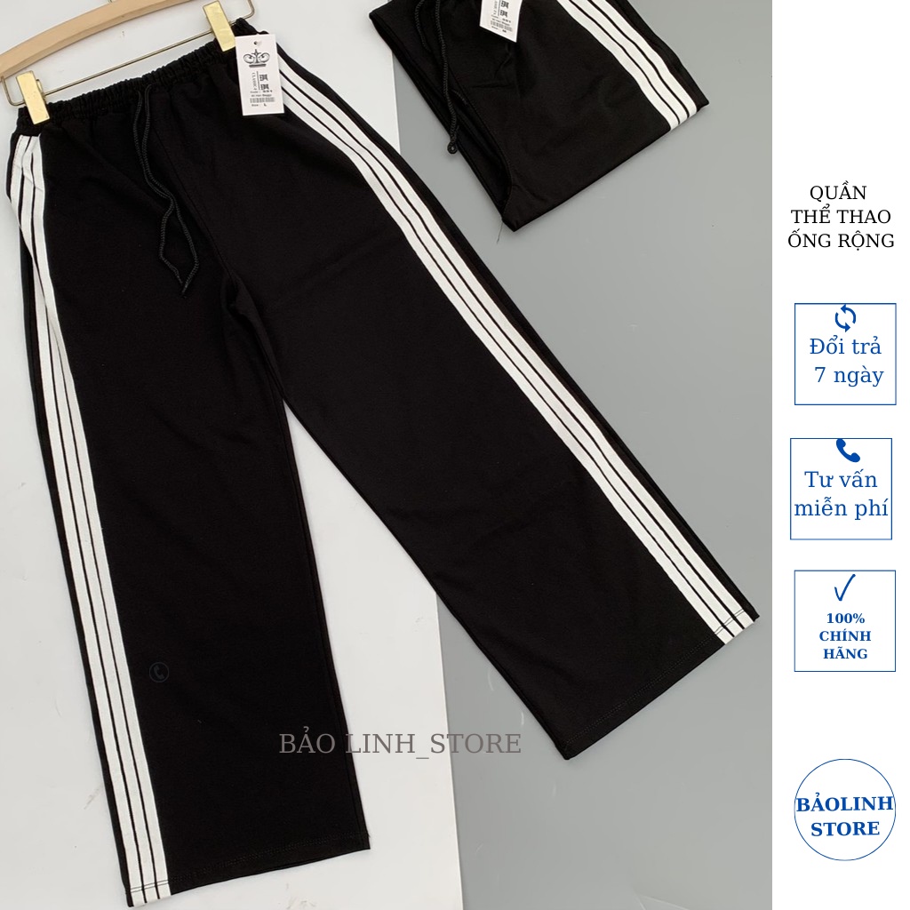 Quần thể thao ống rộng 3 sọc suông nữ vải Umi dày có túi viền kẻ trắng,Quần jogger đi học thể dục cá tính