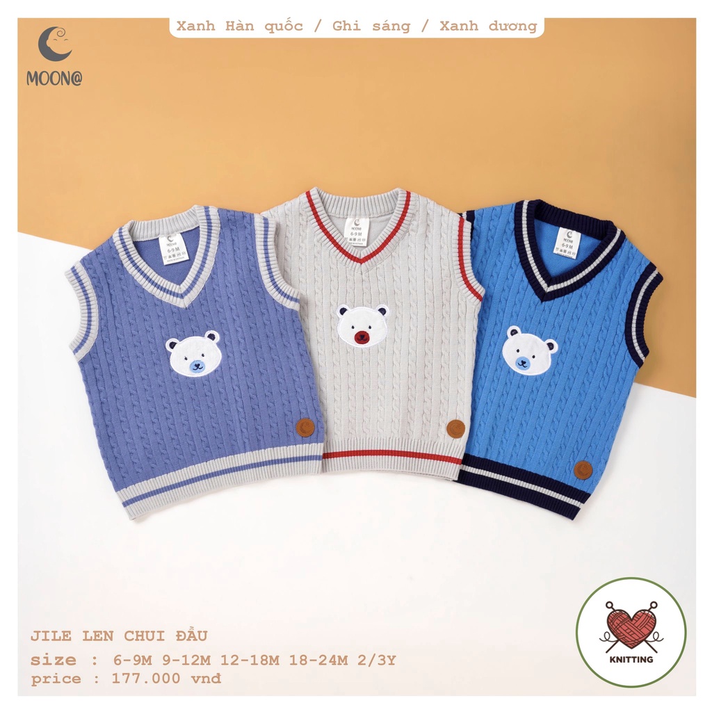 Moon@ - Gile len cho bé trai, len lông cừu không bai, không xù, màu sắc đẹp