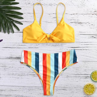 Set bikini có mút đệm nâng ngực in họa tiết sọc thời trang