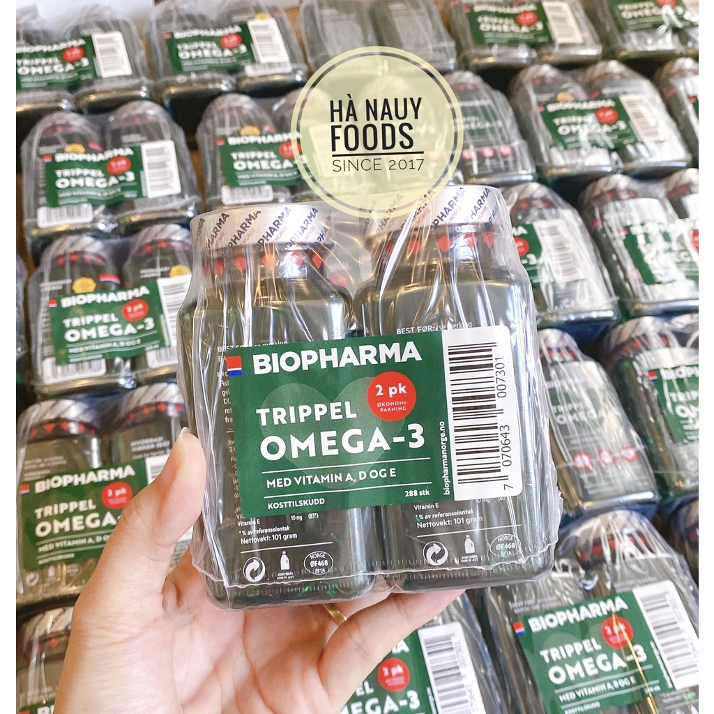 COMBO 2 hộp Dầu cá Omega 3 và Vitamin A,D,E BIOPHARMA Trippel nội địa Na Uy - hộp 144 viên