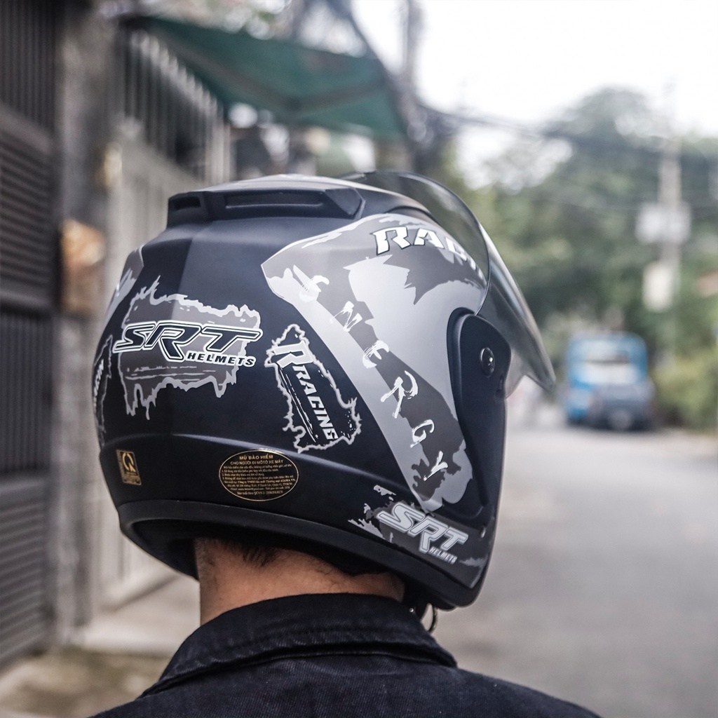 Mũ bảo hiểm SRT 3/4 tem Racing kính phủ chống tia UV cao cấp - bảo hành 12 tháng