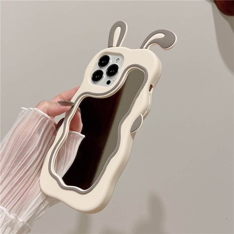 Ốp Điện Thoại Silicon Mềm Tích Hợp Gương Trang Điểm Hình Tai Thỏ 3D Dễ Thương Cho OPPO A54 A55 A5 A9 2020 A12E A3s Reno 7Z 6 5 Pro