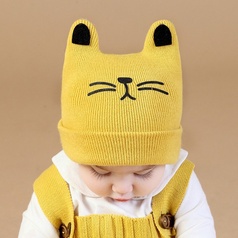 Mũ cotton họa tiết mèo xinh xắn ấm áp mềm mại cho bé