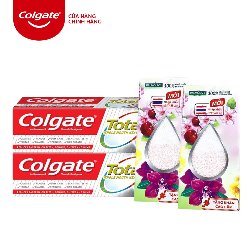 [HB gift] Combo 2 Kem đánh răng Colgate giảm chảy máu nướu Total than hoạt tính 35g/tuýp và 2 Khăn tắm