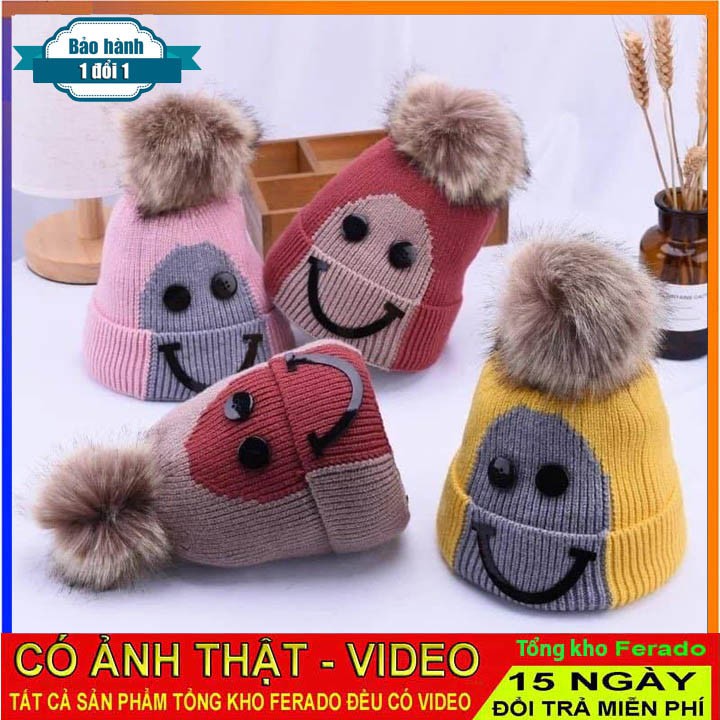 Mũ len quả bông mặt cười