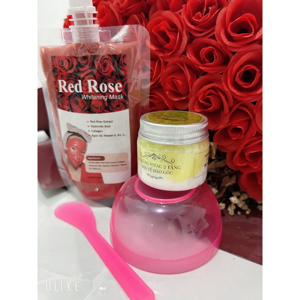Combo ủ trắng vitac 2 tầng mix tế bào gốc+ huyết hoa hồng( tặng thìa)