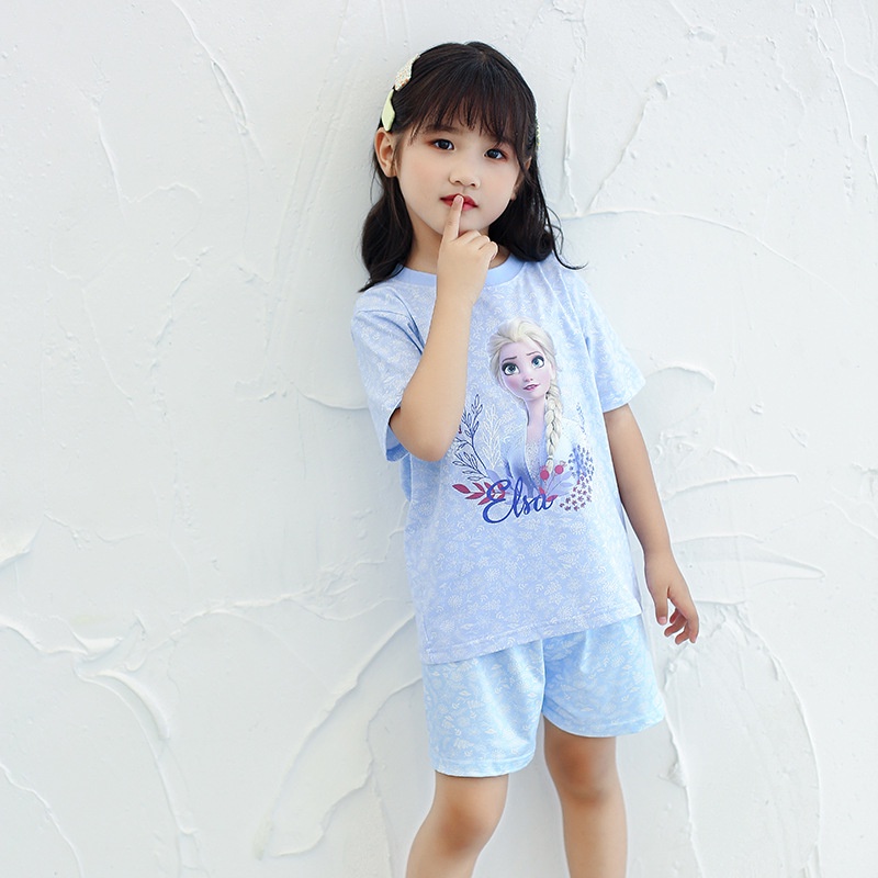 Bộ đồ ngủ mặc nhà tay ngắn vải cotton mỏng in hình công chúa Aisha dễ thương cho bé gái 2021