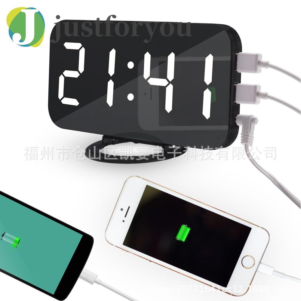 Justforyou Multifunction LED Dual USB Digital Alarm Clock Snooze Desktop Sensor Clock