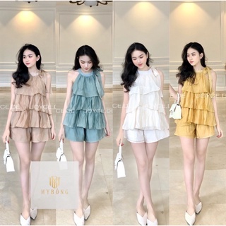 Set cổ yếm bèo tầng 3 màu 24April ♥️ Bộ đồ nữ mặc hè đi biển đi chơi chất đũi tơ mềm 2 lớp 🍃