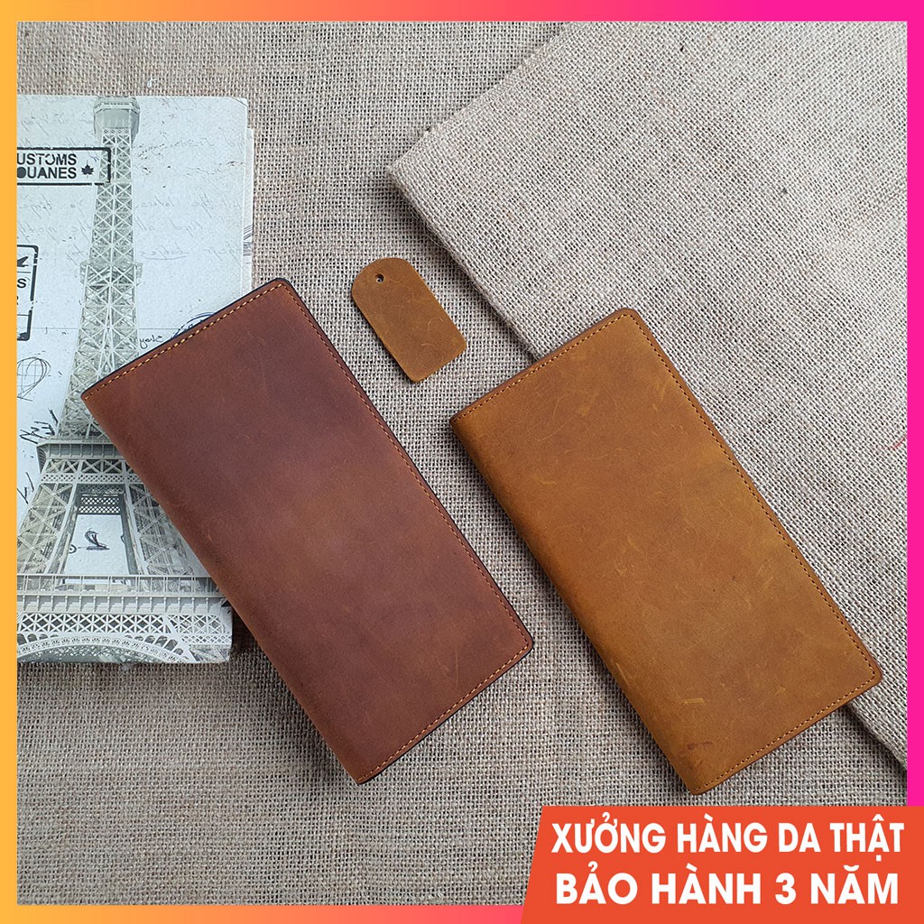 Ví dài Nam da bò sáp màu Vàng/Nâu nhỏ gọn trong túi quần (19x9cm) - WL104