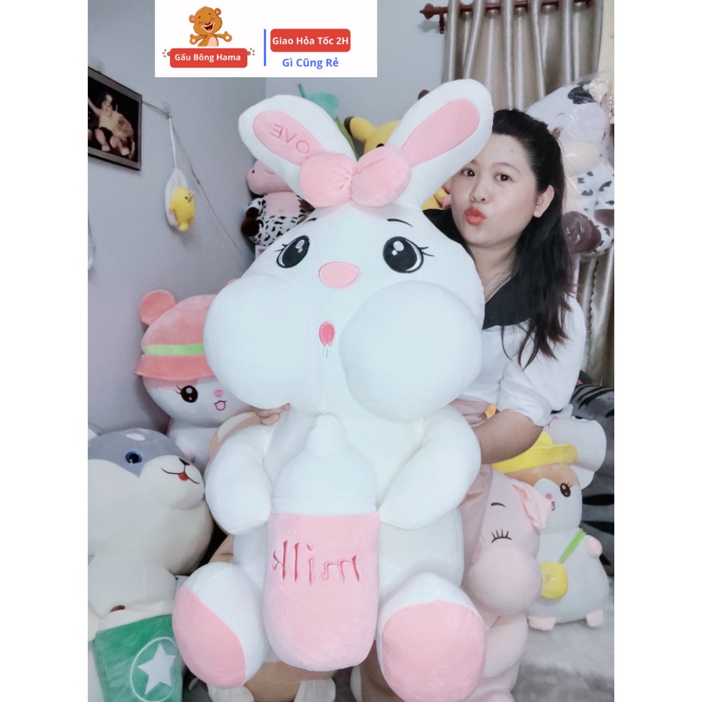 Gấu Bông Thỏ Mũ Tím - Ôm Bình Sữa - Thỏ Nhồi Bông Hama
