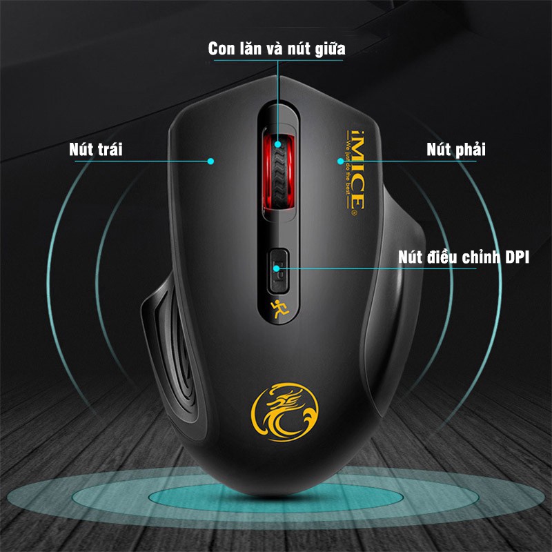 Chuột không dây IMICE G1800 thiết kế hiện đại, cảm giác cầm nắm thoải mái, 1600 DPI, 10 triệu lần click