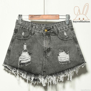 Quần Short Jean Rách Cạp Cao Cho Nữ