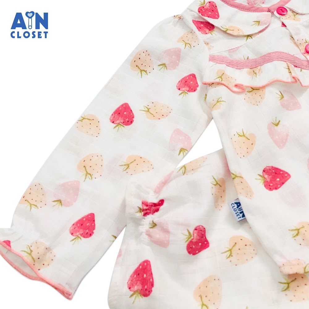 Bộ quần áo dài bé gái họa tiết Dâu Pineberry xô sợi tre - AICDBGA3CD5A - AIN Closet