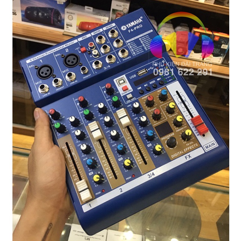 Mixer F4 PRO phiên bản mới 16 hiệu ứng, hát karaoke thu âm live stream, âm thanh siêu chất lượng- Tặng Cặp Jack 6 ly