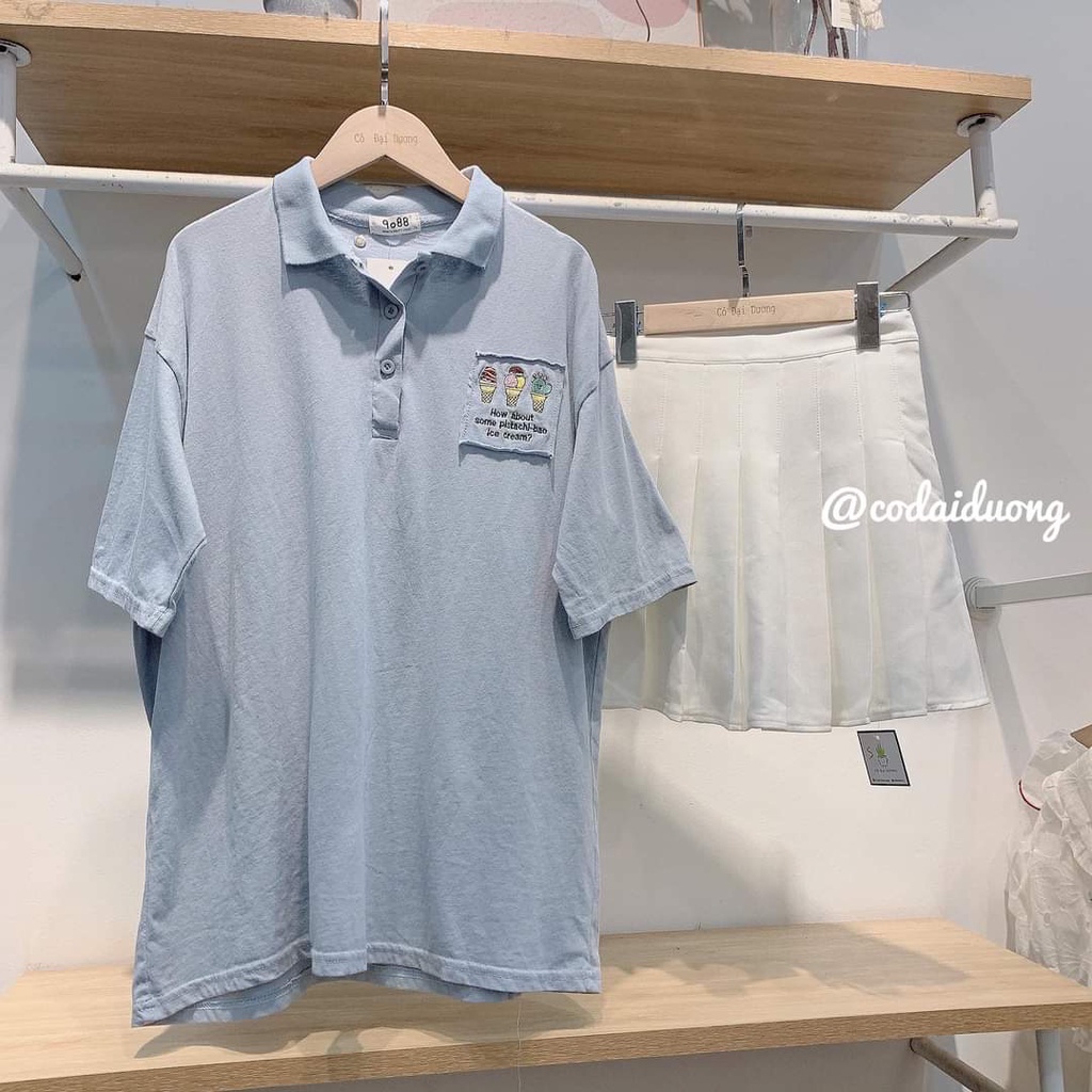 Áo Polo Nữ Tay Lỡ Hình Kem Ly Có Cổ Phông Rộng Unisex Đủ 4 Màu | BigBuy360 - bigbuy360.vn