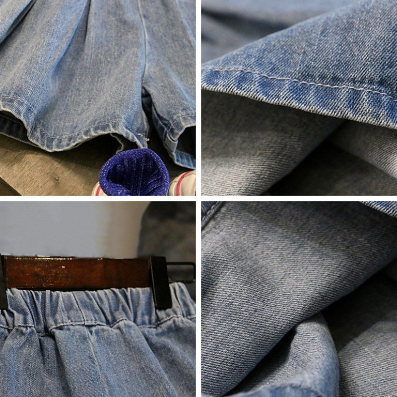 Quần Denim Ống Rộng Xếp Li Cho Bé Gái 3-8 Tuổi