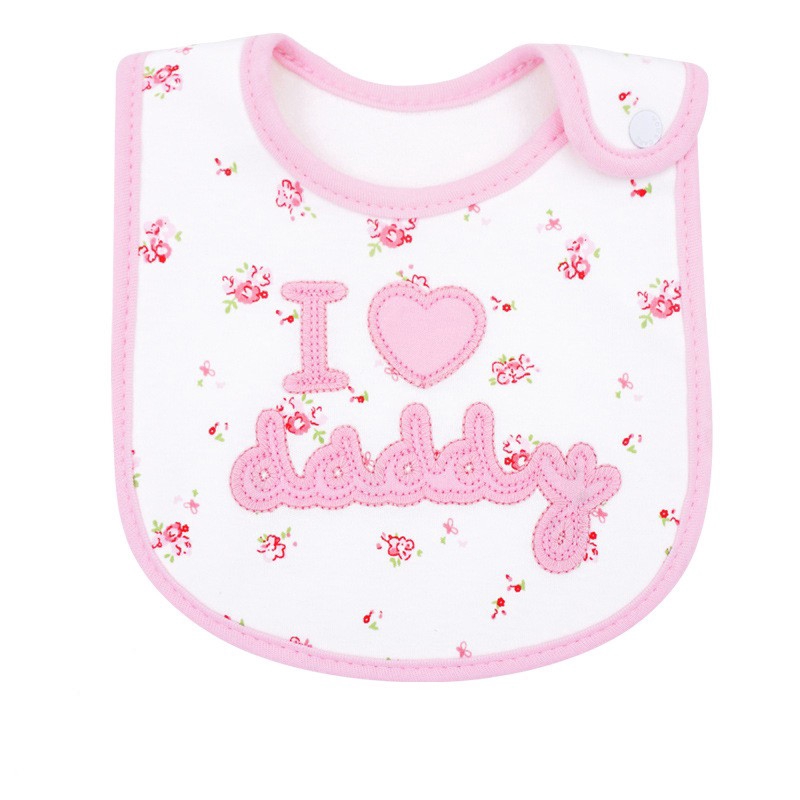 Yếm Ăn Chống Thấm Nước In Chữ I Love Mom &amp; Dad Dễ Thương Cho Bé Gái