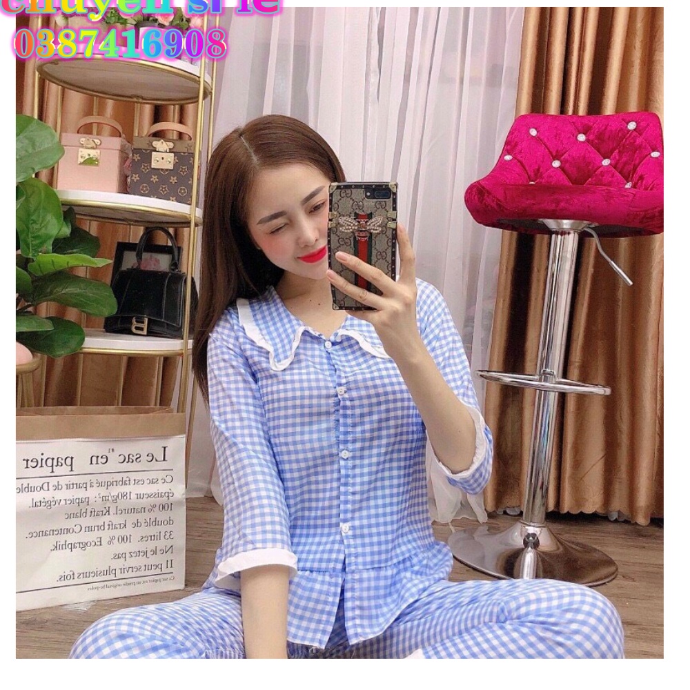 Sét bộ ngủ kate lụa sọc caro 🚚 FREESHIP 🚚 đồ ngủ lụa sọc caro siêu hot 100% lụa mát cho ngày hè | BigBuy360 - bigbuy360.vn