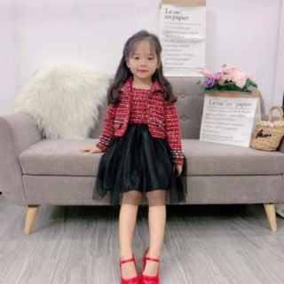 Set váy dạ chân ren cho bé gái