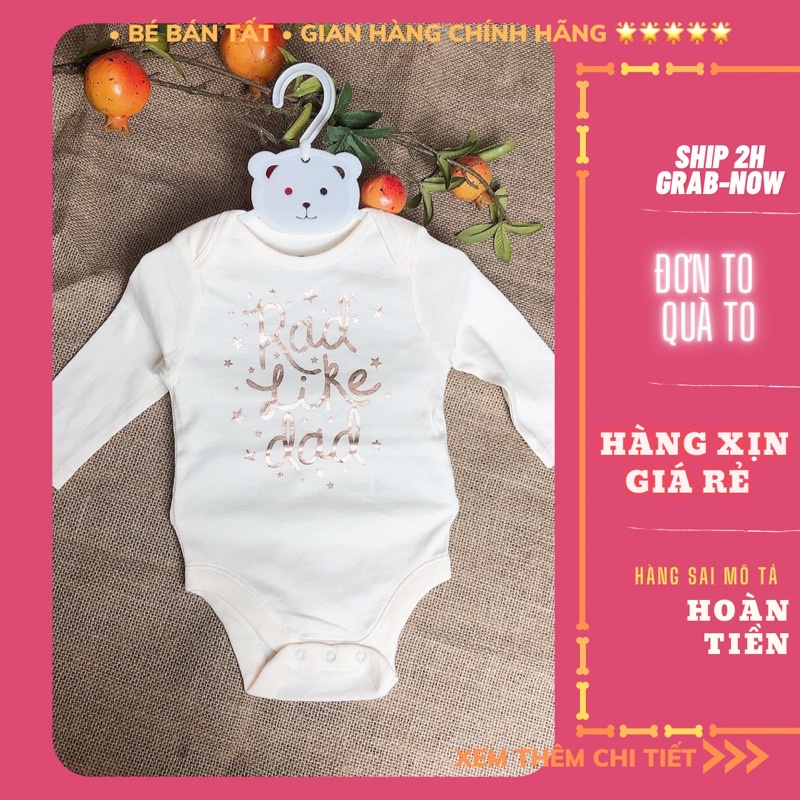 Bodysuit tay dài 0ld Navy, màu be, chữ nhũ Rad like dad