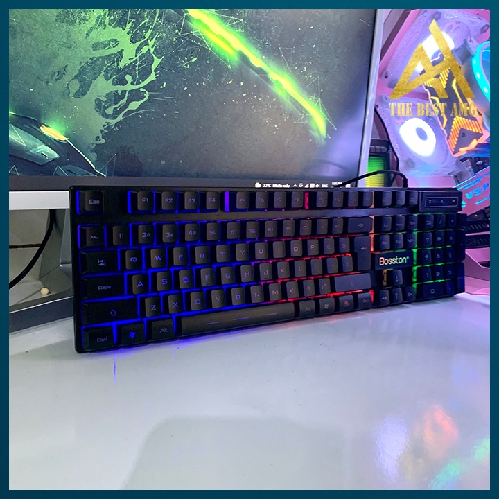 Bàn Phím Máy Tính Gaming Keycap Xuyên Led BOSSTON K803 Bàn Phím Giả Cơ Laptop Có Dây Keyboard Chơi Game