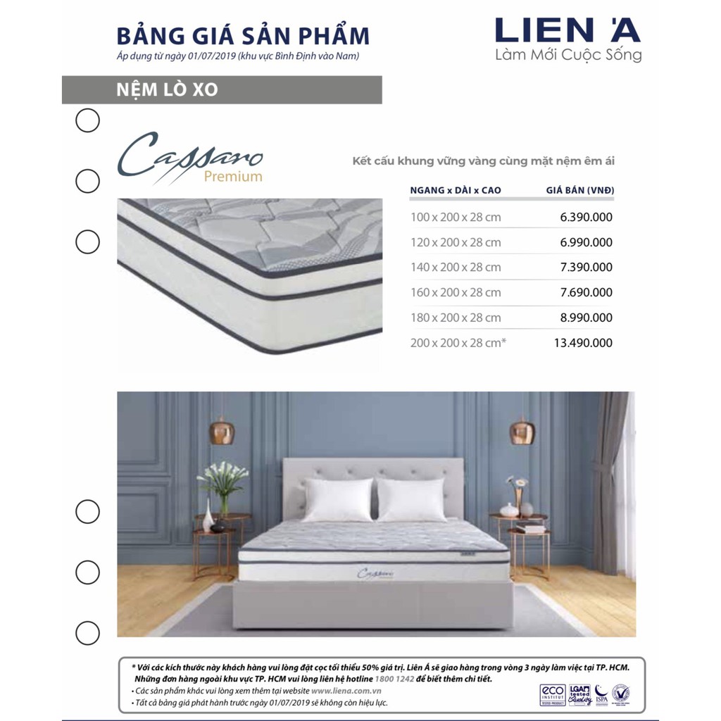 3 Loại Nệm Lò Xo Liên Á CASSARO