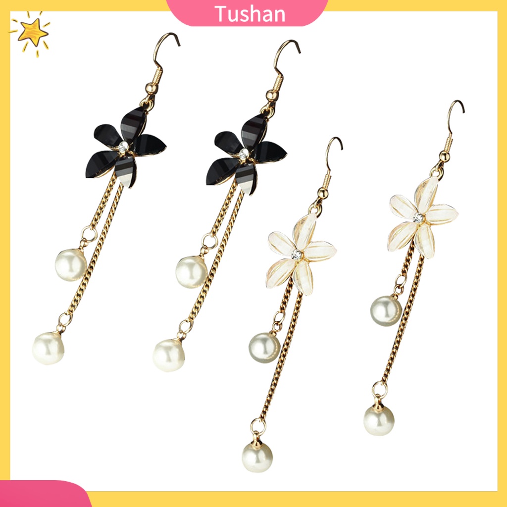 Bông tai hoa gắn ngọc trai giả sang trọng