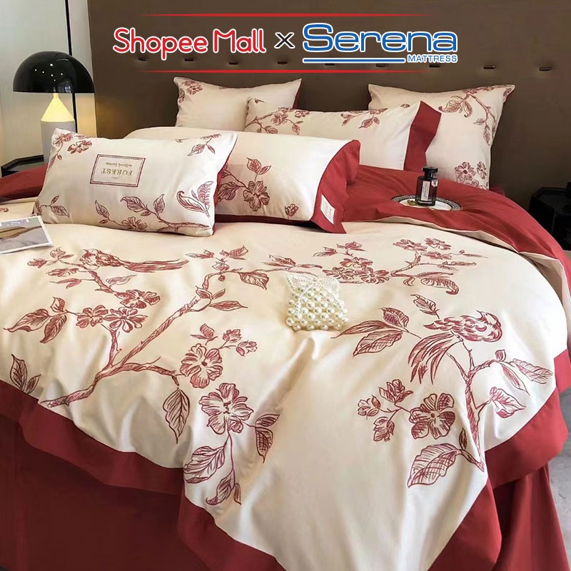 Bộ Chăn Ga Giường Chần Bông Full 5 Món Lụa Sateen Cao Cấp SERENA MATTRESS Combo Chăn Ga Drap Gối Đệm Nệm Trải Phủ Giường
