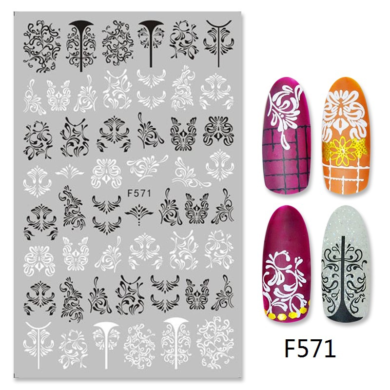 1 Miếng Dán Trang Trí Móng Tay 3D Họa Tiết Hoa Lá/Lá Mandala/Hình Học Độc Đáo
