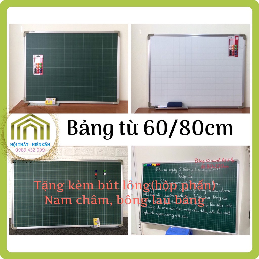 BẢNG TỪ 60/80cm nhập khẩu Hàn Quốc Trắng/Xanh(tặng kèm bút lông,hộp bi hút từ,nệm lau)