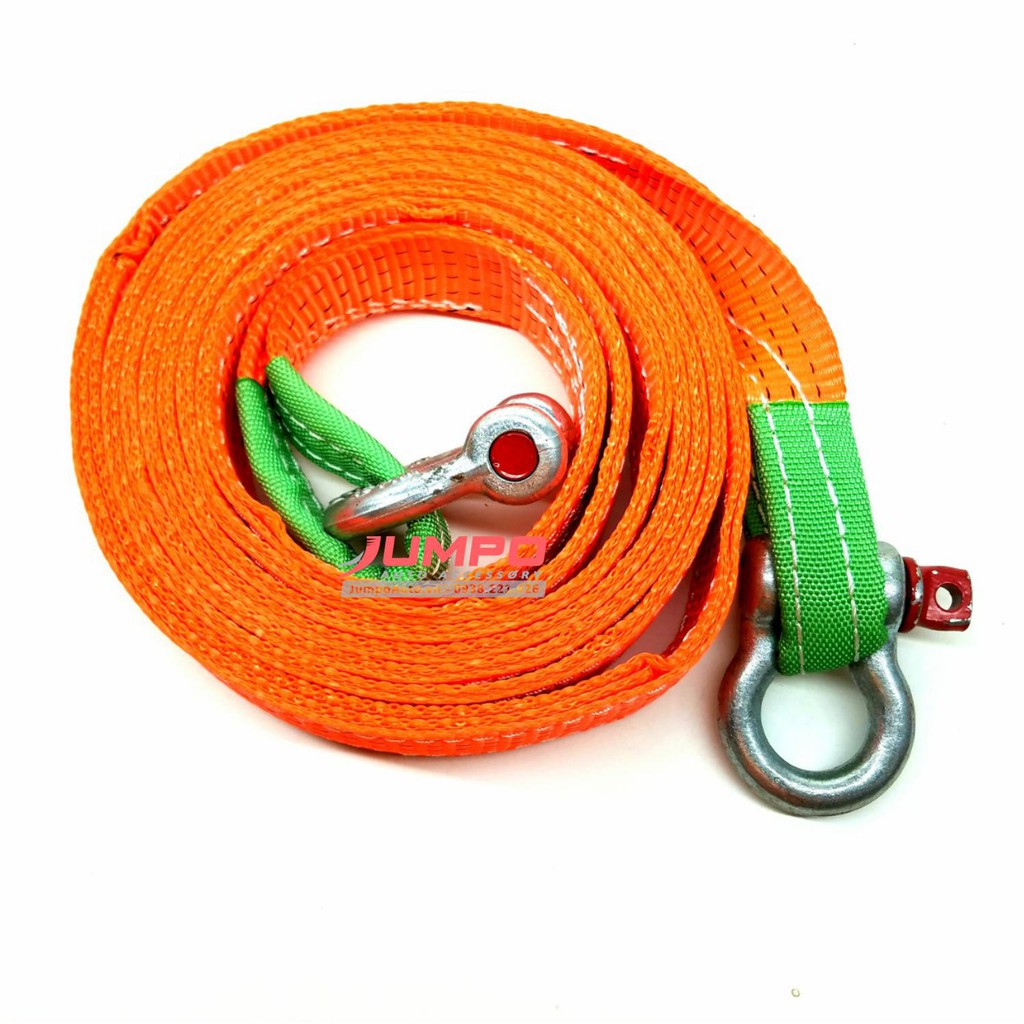 Cáp kéo cứu hộ ô tô 5 tấn 5 mét bản 50mm may 2 lớp (tặng túi vải + 2 ma ní omega)