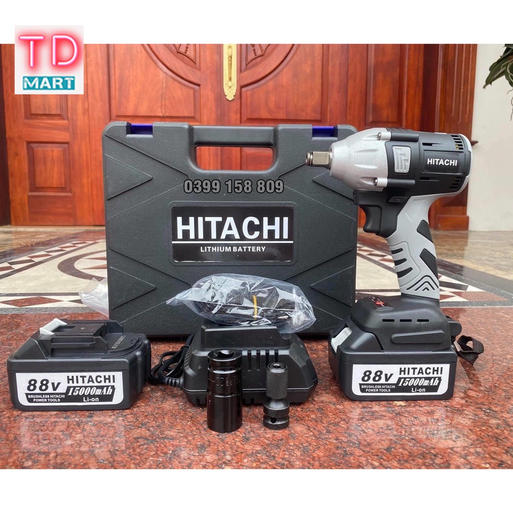 Máy Siết bulong, bắt vit Hitachi 88V Không Chổi Than Pin 10Cell