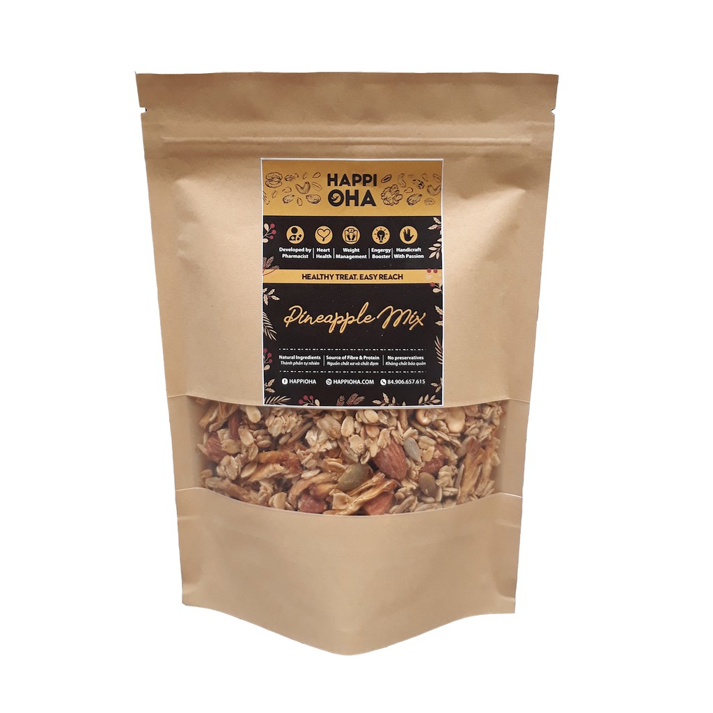 Granola vị dứa 240g/400g Không Đường Tinh Luyện - Ngũ cốc Ăn kiêng/Ăn sáng - Pineapple Mix HAPPI OHA | BigBuy360 - bigbuy360.vn
