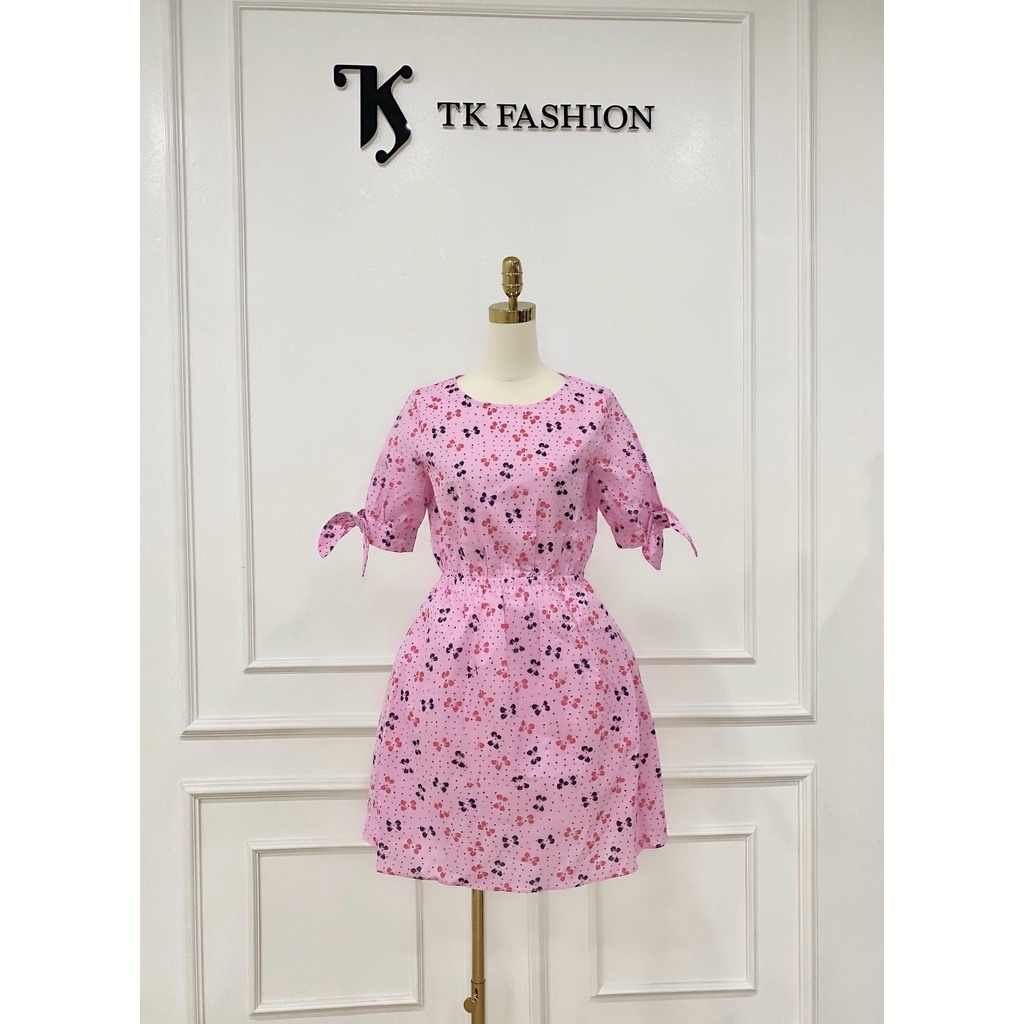 Đầm ngắn tay đính nơ, dáng xòe, tiểu thư, thiết kế cao cấp TK Fashion - DK394