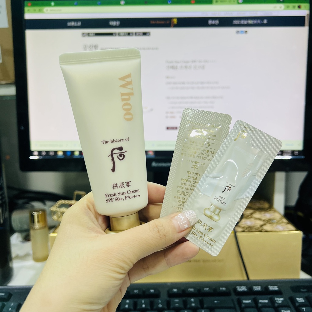 Gói Kem chống nắng Whoo Gongjinhyang Fresh Sun Cream SPF50+/PA++++ 1ml_Chống nhăn da, làm mờ dần các nếp nhăn