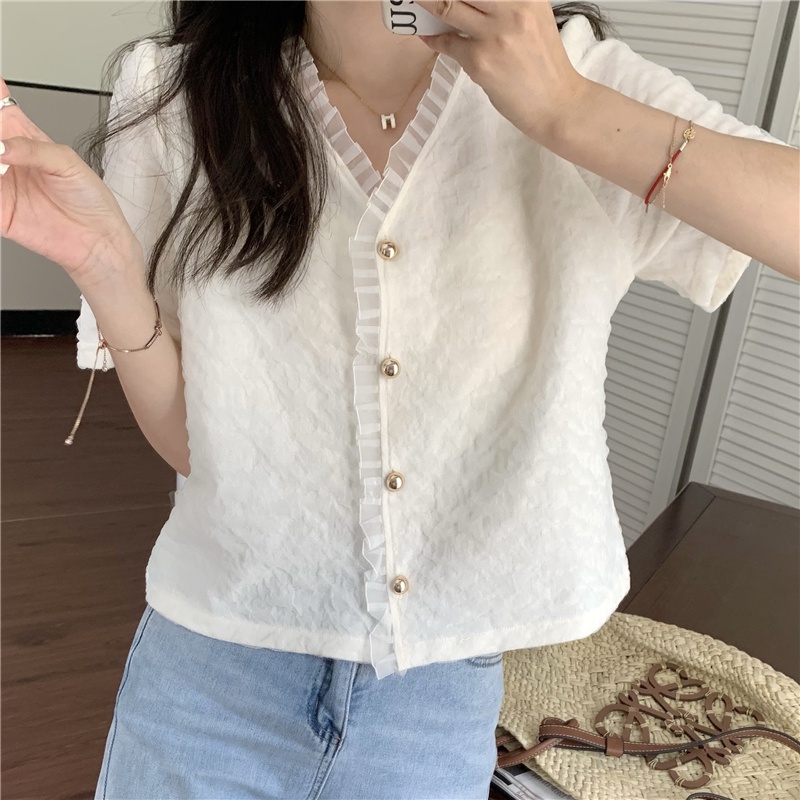 Áo Sơ Mi Nữ Cổ Chữ V Phối Ren 51165