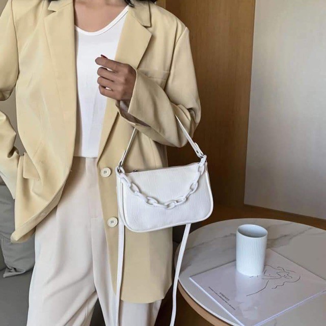 Túi kẹp nách nữ da vân cá sấu dây xích 💖 𝑭𝑹𝑬𝑬𝑺𝑯𝑰𝑷 💖 Túi đeo chéo hàn quốc nữ đẹp viền xích đồng màu 2021 | BigBuy360 - bigbuy360.vn