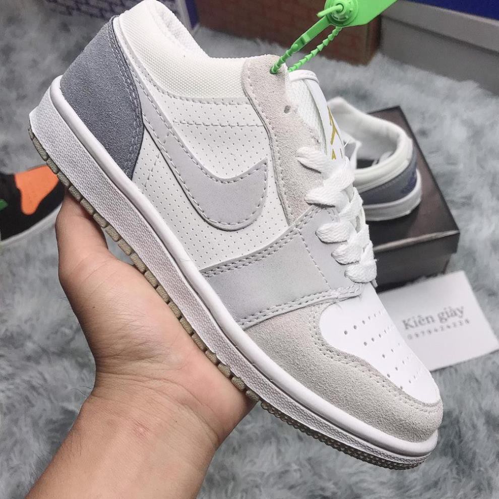 Giày thể thao Jordan 1 xám xanh paris, Giày JD1 màu xám xanh cổ thấp nam nữ Full Box Bill