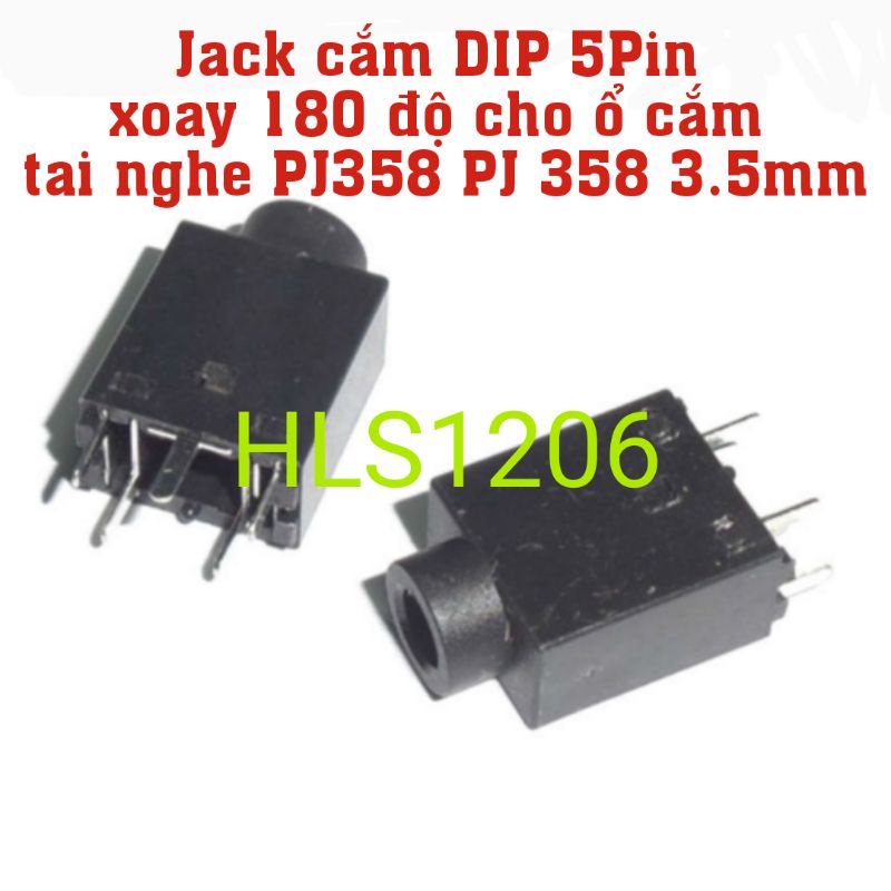 đầu cắm DIP 5pin xoay 180 ₫ộ cho ở cắm tai nghe PJ358 3.5mm